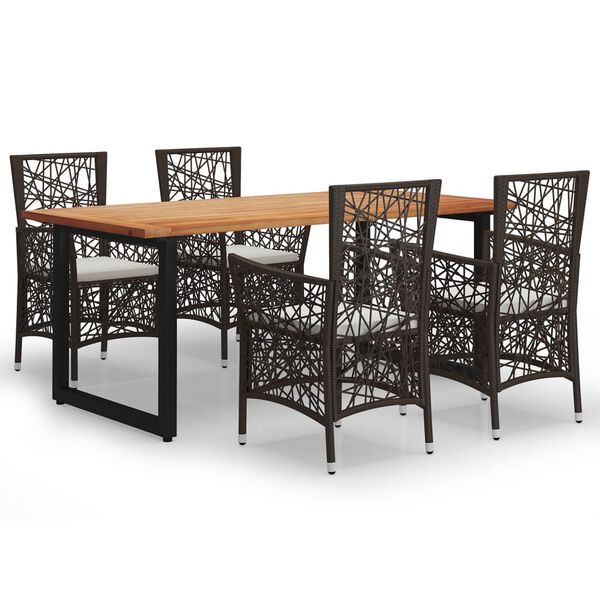 vidaXL 5-tlg. Garten-Essgruppe mit Kissen Poly Rattan Braun