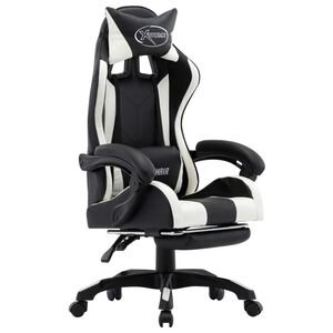 vidaXL Gaming-Stuhl mit Fu&szlig;st&uuml;tze Wei&szlig; und Schwarz Kunstleder