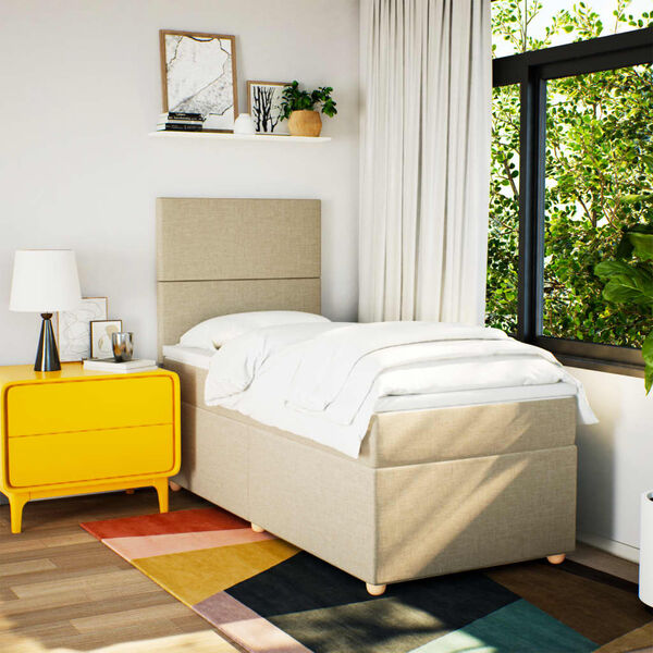 vidaXL Boxspringbett mit Matratze Creme 90x190 cm Stoff