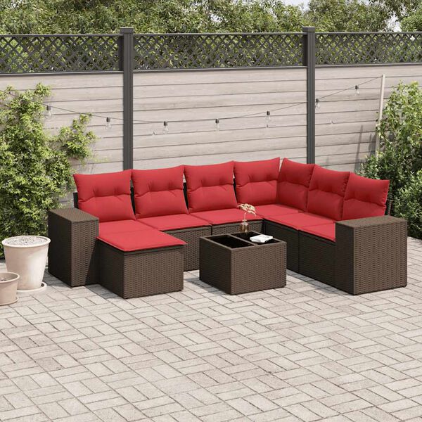 vidaXL 8-teiliges Gartensofa-Set mit Kissen, braun, Polyrattan