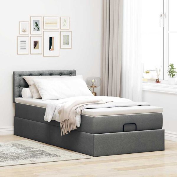 vidaXL Ottoman-Bett mit Matratze Dunkelgrau 80x200 cm Stoff