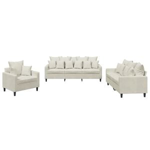vidaXL 3-tlg. Sofagarnitur mit Kissen Creme Samt