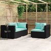vidaXL 3-tlg. Garten-Lounge-Set mit Kissen Schwarz Poly Rattan