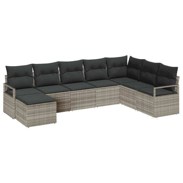vidaXL Sofa Set mit Kissen mit Speicher 8 pcs Hellgrau Poly-Rattan