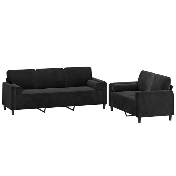 vidaXL 2-tlg. Sofagarnitur mit Kissen Schwarz Samt
