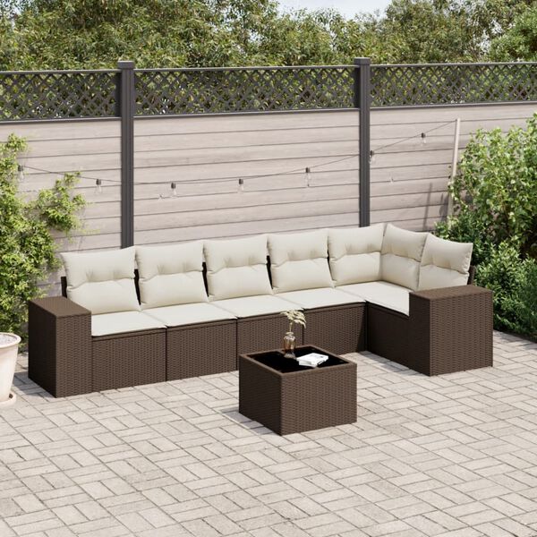 vidaXL 7-tlg. Garten-Sofagarnitur mit Kissen Braun Poly Rattan