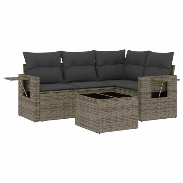 vidaXL 5-tlg. Garten-Sofagarnitur mit Kissen Grau Poly Rattan