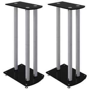 vidaXL Lautsprecher-St&auml;nder 2 Stk. Schwarz & Silbern Hartglas 3 S&auml;ulen