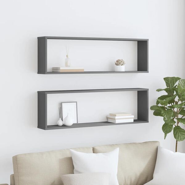 vidaXL W&uuml;rfelregale 2 Stk. Grau 100x15x30 cm Holzwerkstoff