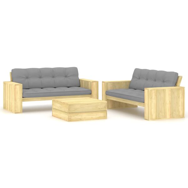 vidaXL 3-tlg. Garten-Lounge-Set mit Kissen Kiefernholz Impr&auml;gniert