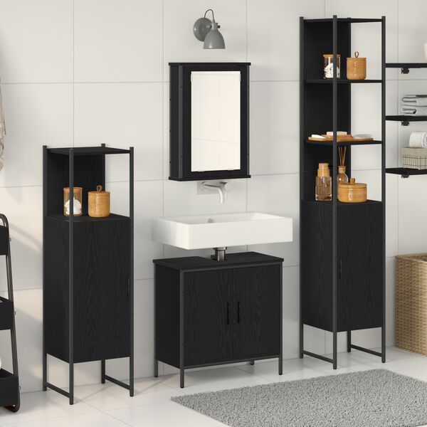 vidaXL Badezimmerm&ouml;bel-Set mit Regal 4 pcs Schwarz Holzwerkstoff