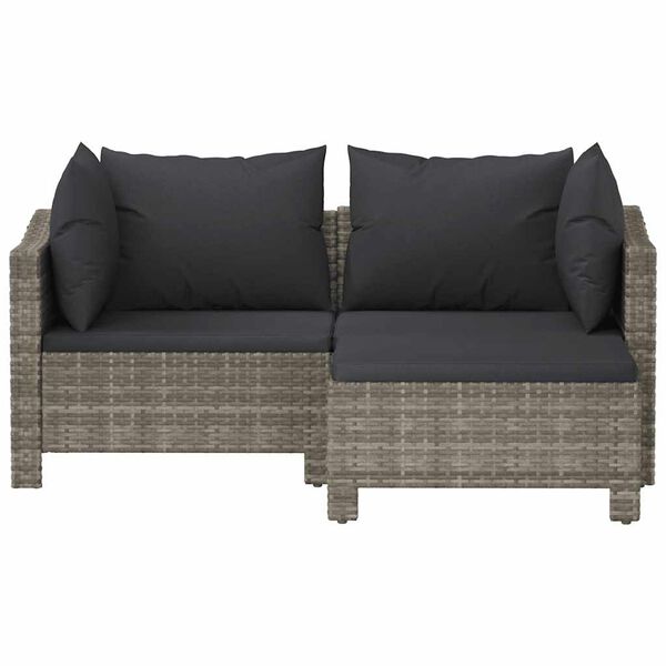 vidaXL 3-tlg. Garten-Lounge-Set mit Kissen Grau Poly Rattan