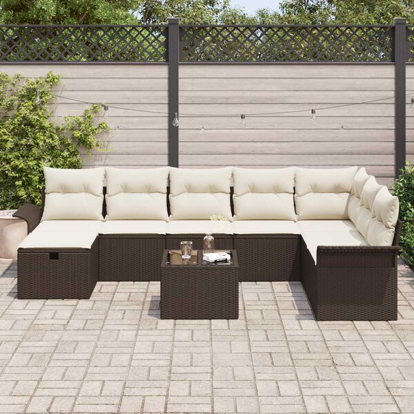 vidaXL Gartensofa-set mit Kissen 9 pcs Braun und Creme Poly-Rattan
