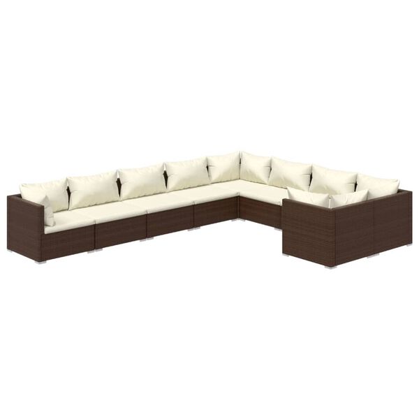 vidaXL 9-tlg. Garten-Lounge-Set mit Kissen Poly Rattan Braun