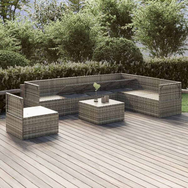 vidaXL 8-tlg. Garten-Lounge-Set mit Kissen Grau Poly Rattan