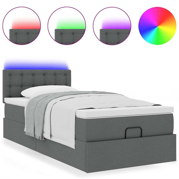 vidaXL Ottoman-Bett mit Matratze & LEDs Dunkelgrau 90x190 cm Stoff