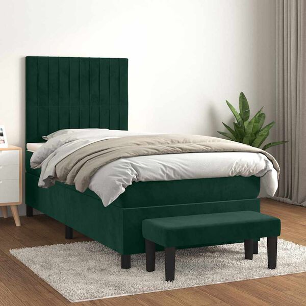 vidaXL Boxspringbett mit Matratze Dunkelgr&uuml;n 100x200 cm Samt