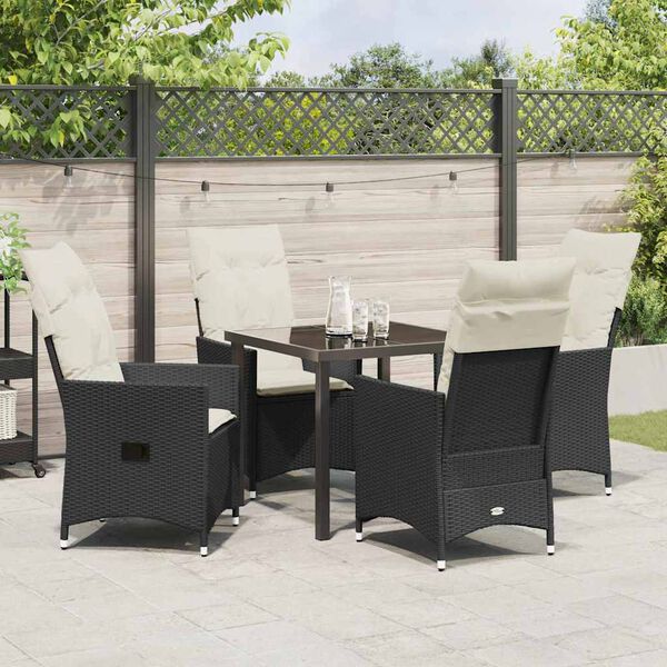vidaXL Garten Essgruppe mit Kissen 5 pcs Schwarz Poly-Rattan