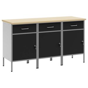 vidaXL Werkbank mit Schubladen 3 pcs Schwarz und Grau 150 x 55 x 85 cm