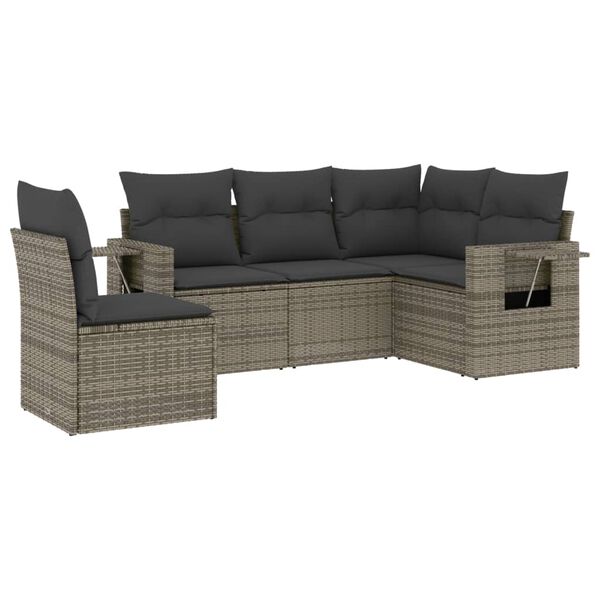 vidaXL 5-tlg. Garten-Sofagarnitur mit Kissen Grau Poly Rattan