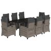 vidaXL 9-tlg. Garten-Essgruppe mit Kissen Grau Poly Rattan