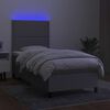 vidaXL Boxspringbett mit Matratze & LED Hellgrau 90x200 cm Stoff