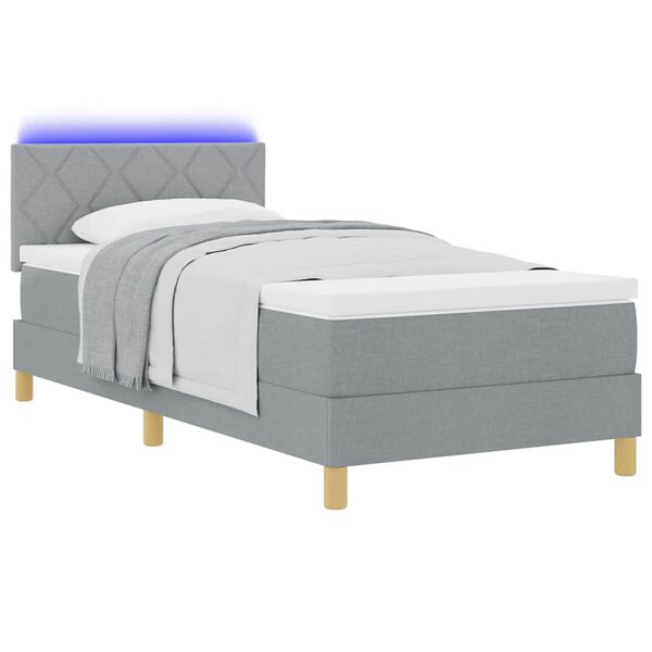 vidaXL LED Boxspringbett mit Matratze Hellgrau 100 x 200 cm Stoff