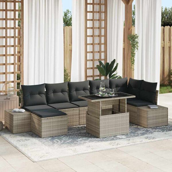 vidaXL Garten-Sofa-Set mit Speicher 8 pcs Hellgrau Poly Rattan