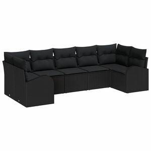 vidaXL Gartensofa-set mit Kissen 7 pcs Schwarz Poly-Rattan
