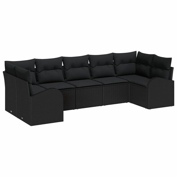 vidaXL Gartensofa-set mit Kissen 7 pcs Schwarz Poly-Rattan