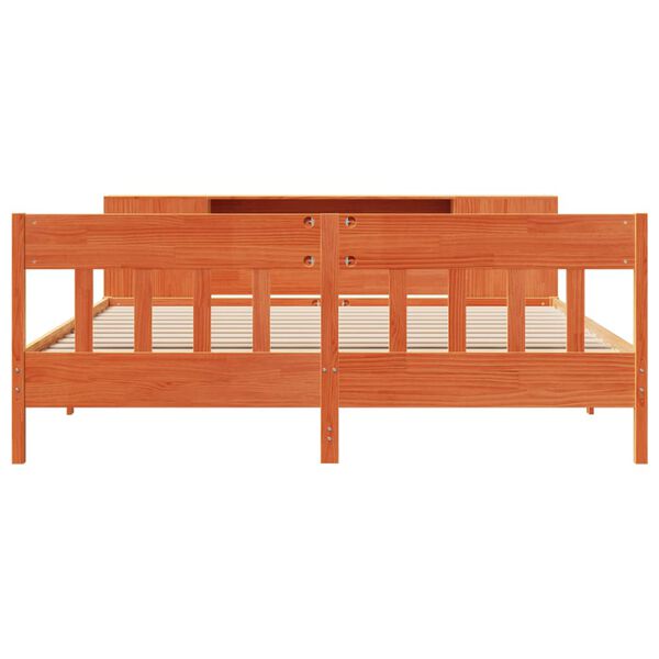 vidaXL Massivholzbett mit Regal ohne Matratze Wachsbraun 180x200 cm