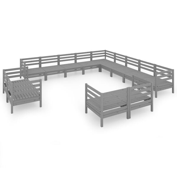 vidaXL 13-tlg. Garten-Lounge-Set Massivholz Kiefer Grau
