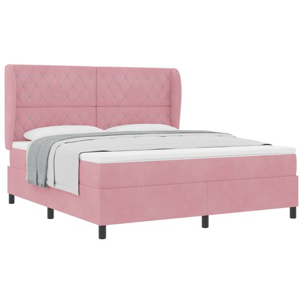 vidaXL Boxspringbett mit Matratze mit Kopfteil Rosa 200 x 180 cm Samt