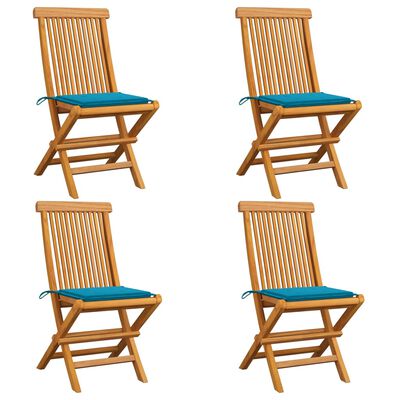 vidaXL Gartenstühle mit Blauen Kissen 4 Stk. Teak Massivholz
