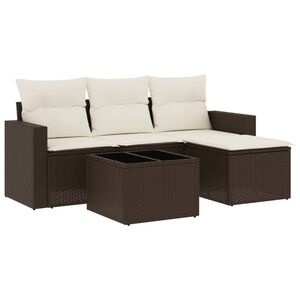 vidaXL 5-tlg. Garten-Sofagarnitur mit Kissen Braun Poly Rattan