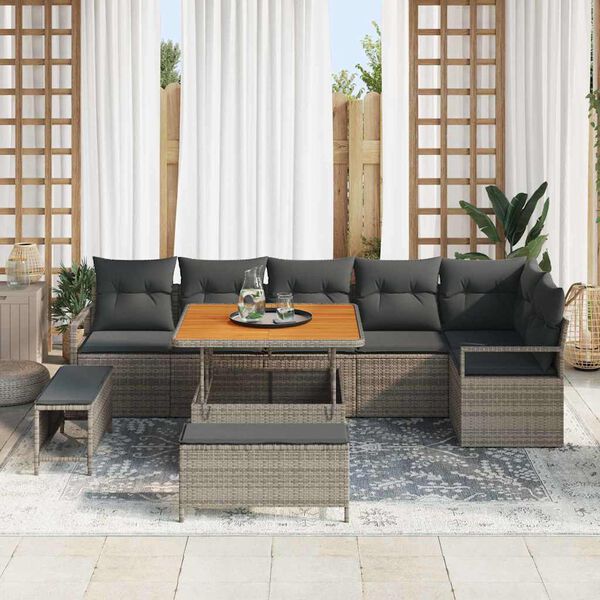 vidaXL Garten-Sofa-Set mit Kissen mit Speicher mit Kissen 9 pcs Grau