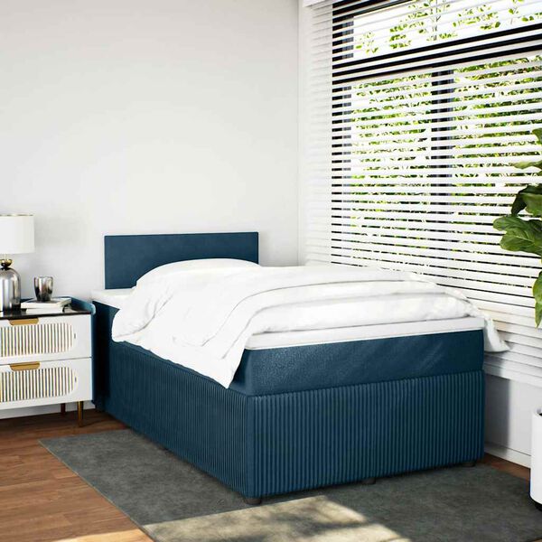 vidaXL Boxspringbett mit Matratze Blau 120x200 cm Samt