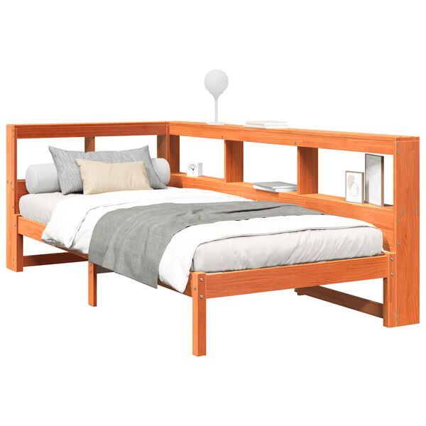 vidaXL Massivholzbett mit Regal ohne Matratze Wachsbraun 90x190 cm