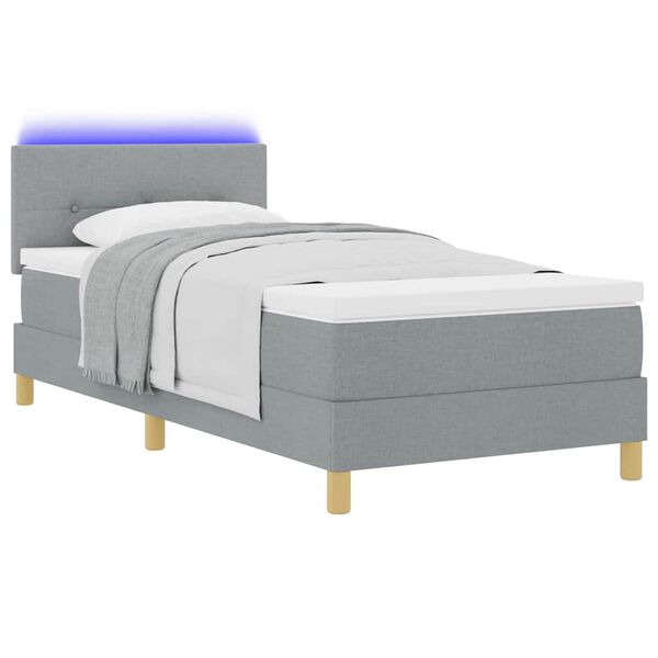 vidaXL LED Boxspringbett mit Matratze Hellgrau 90 x 190 cm Stoff