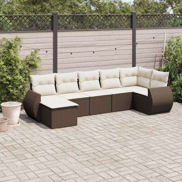 vidaXL 7-tlg. Garten-Sofagarnitur mit Kissen Braun Poly Rattan