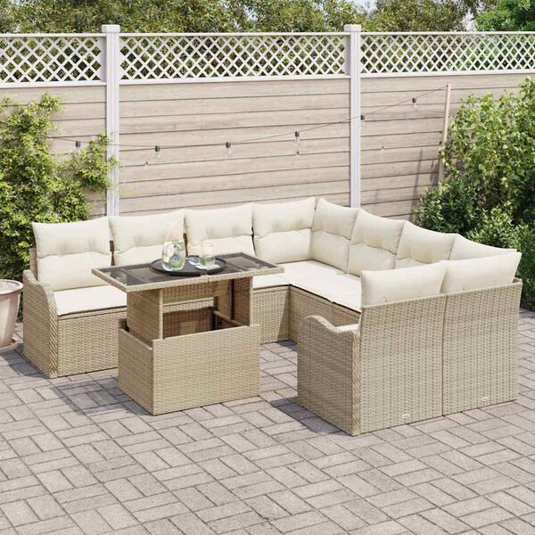 vidaXL Gartensofa-set mit Kissen 9 pcs Beige Poly-Rattan
