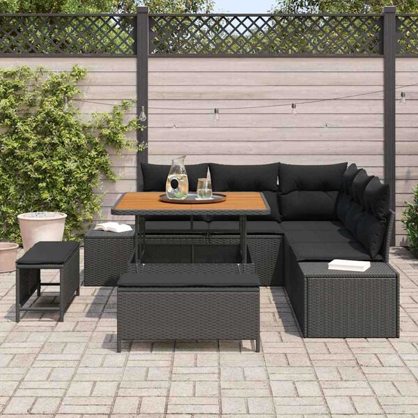 vidaXL Garten-Sofa-Set mit Speicher 8 pcs Schwarz Poly Rattan