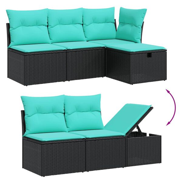 vidaXL 5-tlg. Garten-Sofagarnitur mit Kissen Schwarz Poly Rattan