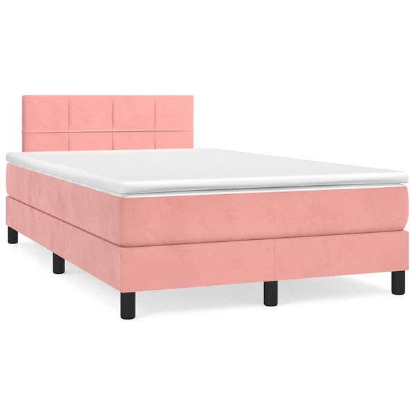 vidaXL Boxspringbett mit Matratze & LED Rosa 120x190 cm Samt