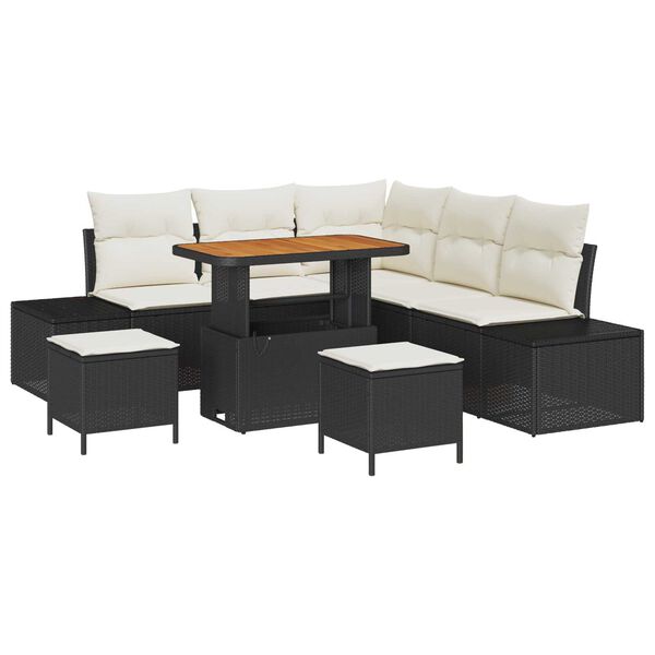 vidaXL Garten-Sofa-Set mit Kissen 8 pcs Schwarz Poly Rattan