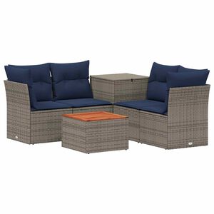 vidaXL Sofa Set 6 stk. Grau und Marineblau Polyrattan und Stahl