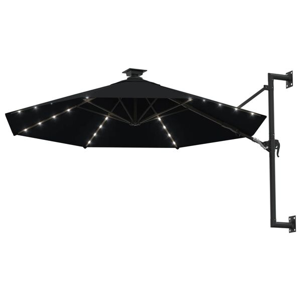 vidaXL Sonnenschirm zur Wandmontage mit LEDs 300 cm Schwarz