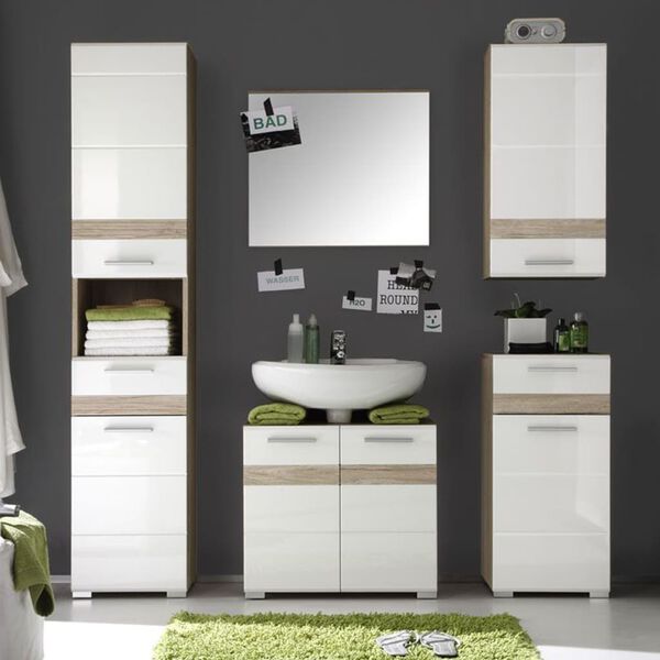 Trendteam Wandschrank Set-One Wei&szlig; & Helle San Remo Eichen-Optik