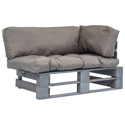 vidaXL Outdoor-Sofa Paletten mit Kissen in Grau Kiefernholz