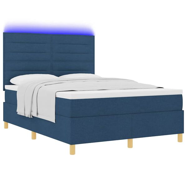 vidaXL LED Boxspringbett mit Matratze Blau 140 x 190 cm Stoff